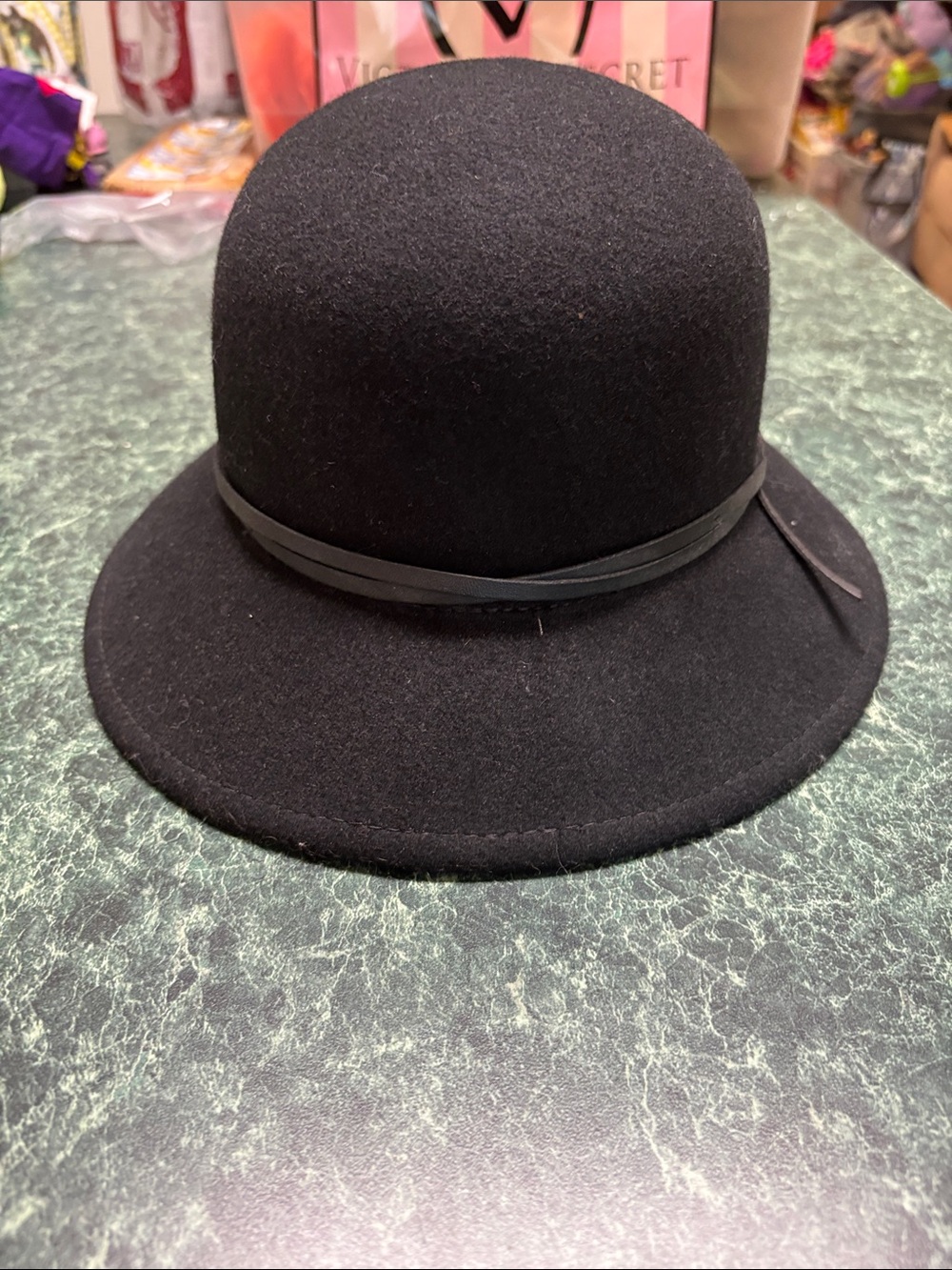 a new day Black Felt Cloche Hat with Trim